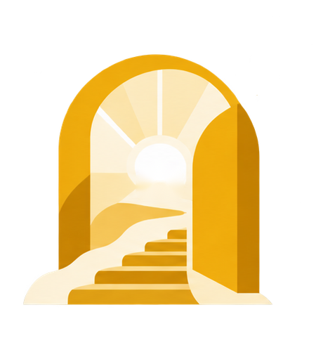 An archway opening onto light, with stairs leading up