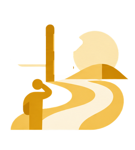 A signpost beside a winding road